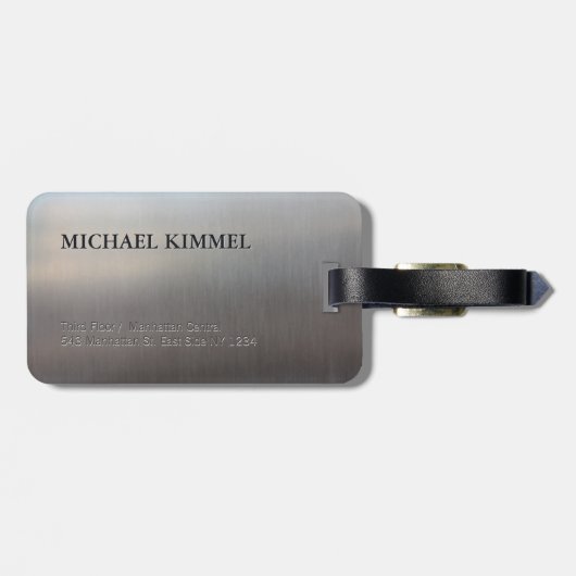 Modernes gebürstetes Metallblick-Monogramm Gepäckanhänger (Rückseite horizontal)