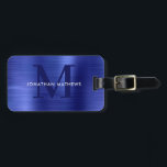 Modernes, gebürstetes Metallic Blue Monogram Gepäckanhänger<br><div class="desc">Moderne,  gebürstete,  blaue Monogramm-Gepäckmarke</div>