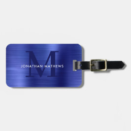 Modernes, gebürstetes Metallic Blue Monogram Gepäckanhänger