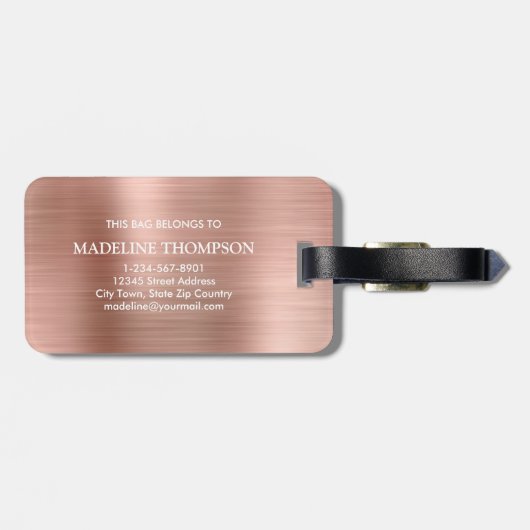 Modernes, gebürstetes Metallic-Rose-Gold-Monogramm Gepäckanhänger (Rückseite horizontal)