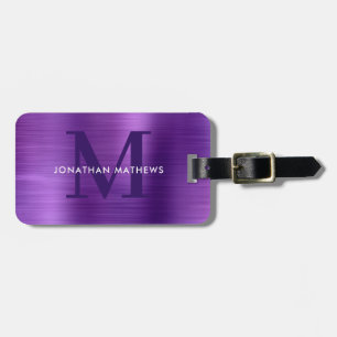 Modernes, gebürstetes Metallic-Violet-Monogramm Gepäckanhänger
