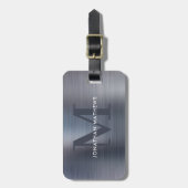 Modernes, gebürstetes Metallisches Grau-Monogramm Gepäckanhänger (Vorderseite vertikal)