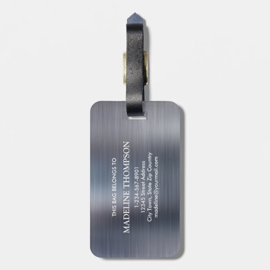 Modernes, gebürstetes Metallisches Grau-Monogramm Gepäckanhänger (Rückseite vertikal)