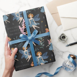 Modernes Geburt Niedlich Whimsical Fairy Black Geschenkpapier