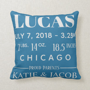 Modernes Geburts-Baby-Jungen-personalisiertes Kissen