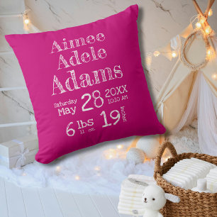 Modernes Geburtsstats-Kinderkissen   Magenta Strip Kissen