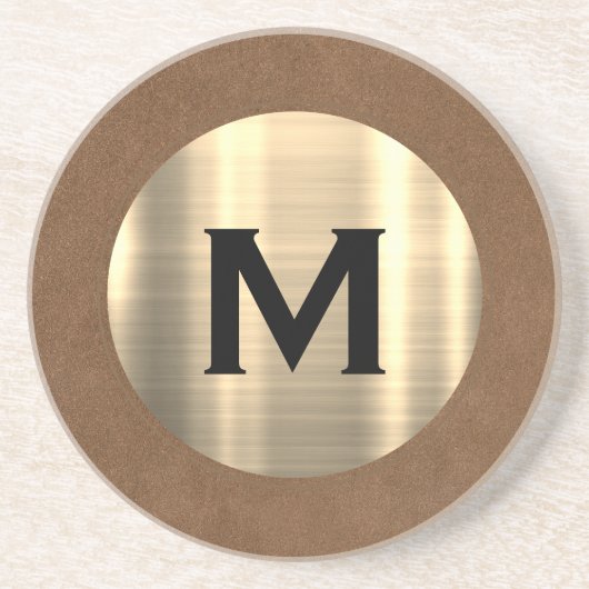Modernes, gegossenes Metallic-Gold-Monogramm Getränkeuntersetzer (Vorne)