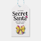 Modernes Geheimnis Santa Red Yellow Bow Wasserfarb Geschenkanhänger (Vorderseite)