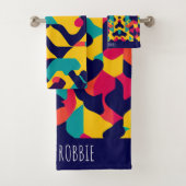 Modernes, gelb-blau-rosa geometrisches Muster Badhandtuch Set (Insitu)