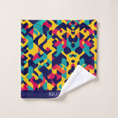 Modernes, gelb-blau-rosa geometrisches Muster Badhandtuch Set (Waschlappen)