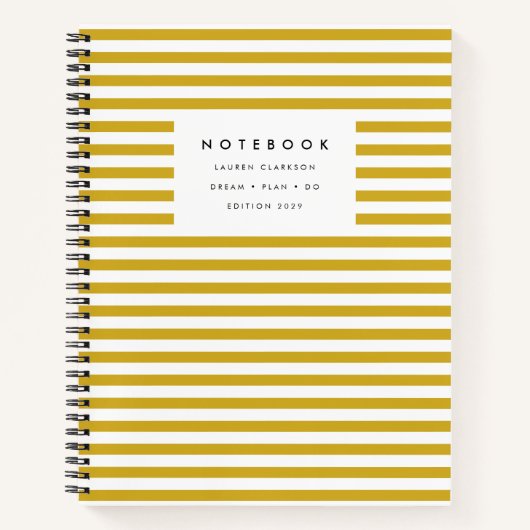 Modernes, gelb gestreiftes Notebook mit Mustard Notizblock (Vorderseite)