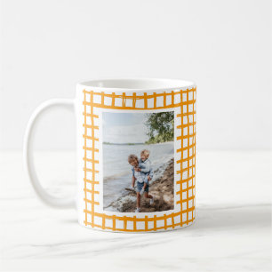 Modernes Gelb Gezeichnet Kariertes Muster 2 Foto Kaffeetasse