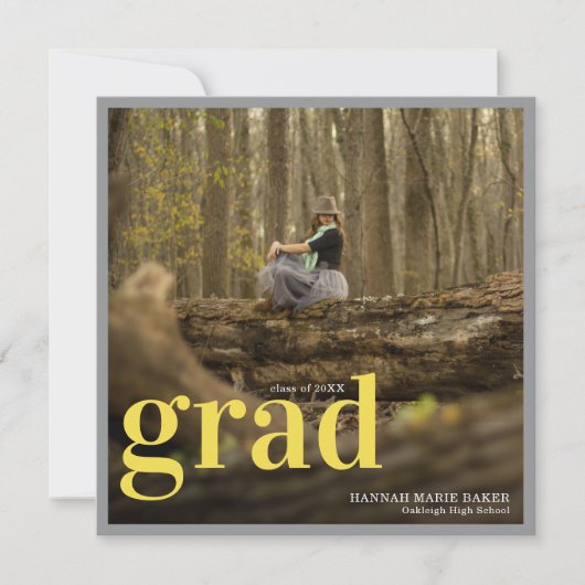 Modernes Gelb & Grau | Einfaches Foto Abschluss (Vorderseite)