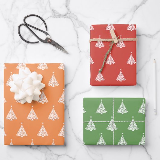 Modernes, gelb-grünes Weihnachtsbaummuster Geschenkpapier Set (Vorderseite)