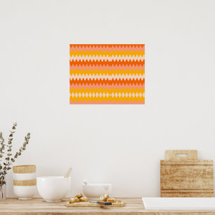 Modernes Gelb, Orange und Weiß Zig Zag Muster Poster