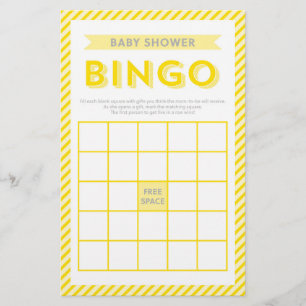 Modernes Gelb Streifen Baby Dusche Bingo Spiel Briefpapier