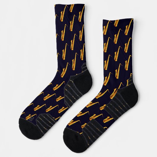 Modernes Gelb- und Schwarzsaxophon-Muster Cool Jaz Socken (Links)