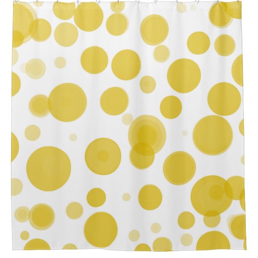 Modernes Gelb- und Weißpolka-Dot-Bubbles-Party Duschvorhang (Vorderseite)