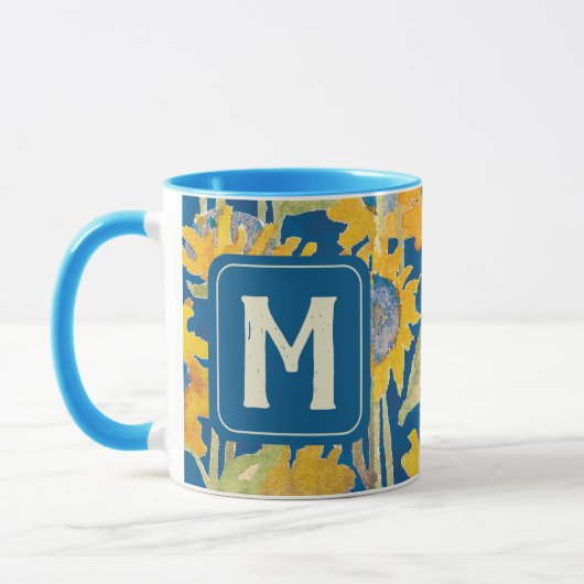Modernes Gelbblütenmonogramm Tasse (Links)