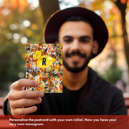 Modernes, gelbes, abstraktes Monogramm Postkarte