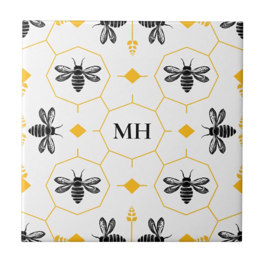 Modernes Gelbes Bienenmuster Elegantes Schwarzes M Fliese (Vorderseite)