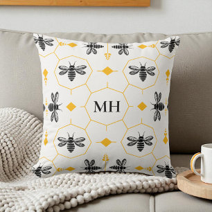 Modernes Gelbes Bienenmuster Schwarzes elegantes M Kissen