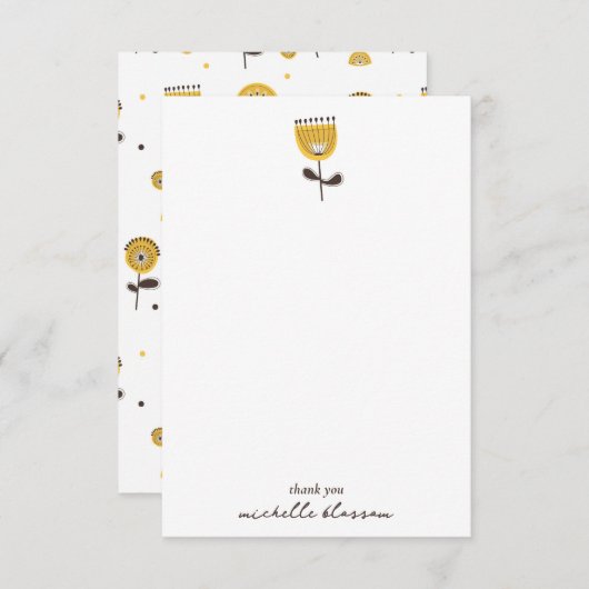 Modernes gelbes Blumenmuster aus dem Mittelalter Dankeskarte (Vorne/Hinten)