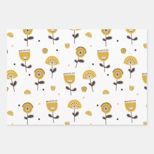 Modernes gelbes Blumenmuster aus dem Mittelalter Geschenkpapier Set (Vorderseite)