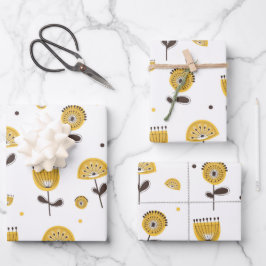 Modernes gelbes Blumenmuster aus dem Mittelalter Geschenkpapier Set