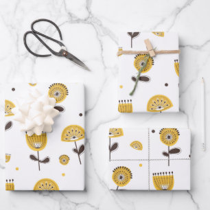 Modernes gelbes Blumenmuster aus dem Mittelalter Geschenkpapier Set