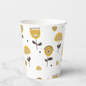 Modernes gelbes Blumenmuster aus dem Mittelalter Pappbecher (Rückseite)