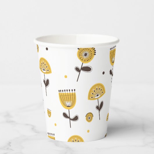 Modernes gelbes Blumenmuster aus dem Mittelalter Pappbecher (Links)