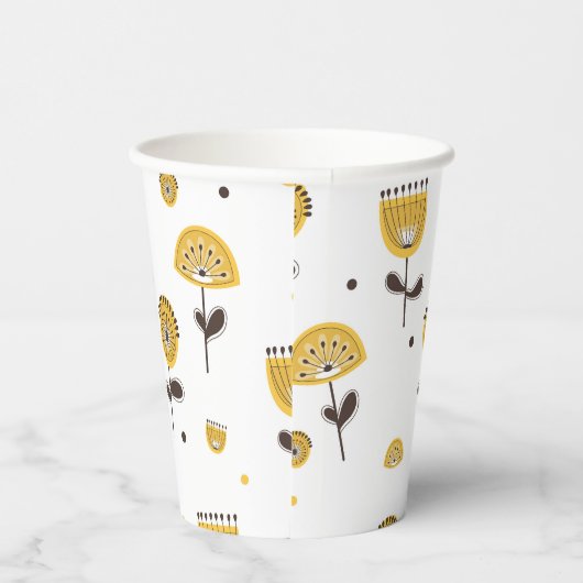 Modernes gelbes Blumenmuster aus dem Mittelalter Pappbecher (Rechts)