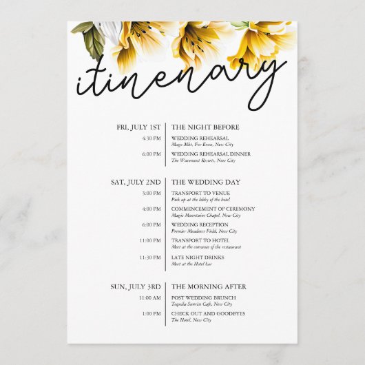 Modernes Gelbes Blumenzelt Programm (Rückseite)