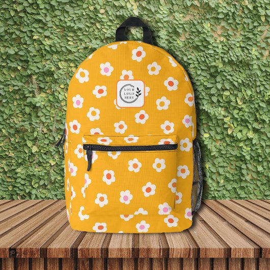 Modernes, gelbes, florales Add-Logo für Unternehme Bedruckter Rucksack
