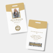 Modernes Gelbes Foto-Logo und Strichcode Beruflich Ausweis (Vorder- & Rückseite)