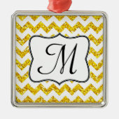 Modernes Gelbes Glitzer Monogramm Erstmaliges Orna Silbernes Ornament (Vorne)