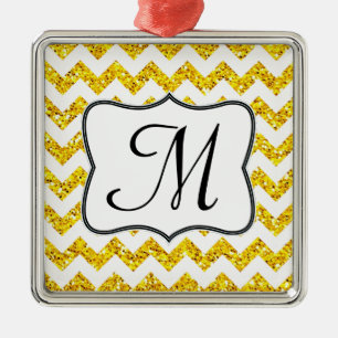 Modernes Gelbes Glitzer Monogramm Erstmaliges Orna Silbernes Ornament