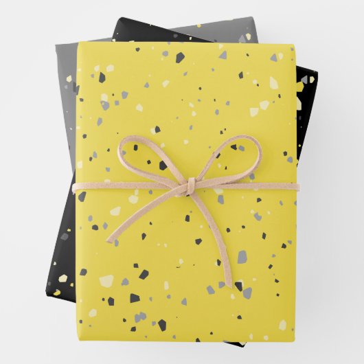 Modernes Gelbes Grau Terrazzo Muster Geschenkpapier Set (Beispiel)