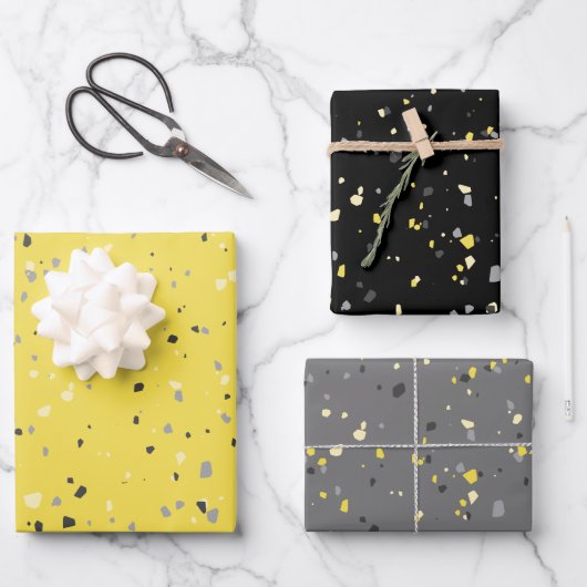 Modernes Gelbes Grau Terrazzo Muster Geschenkpapier Set (Vorderseite)