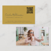 Modernes Gelbes Graues Script Foto QR Code Custom Visitenkarte (Vorne/Hinten)
