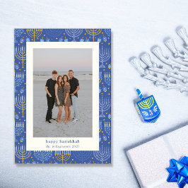 Modernes, gelbes Menorah Hanukkah Zwei Foto Feiertagskarte