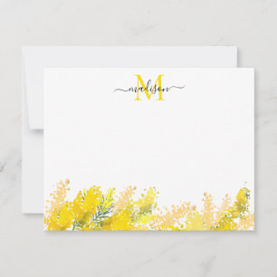 Modernes Gelbes Mimosa Aquarellfarben Monogramm Mitteilungskarte