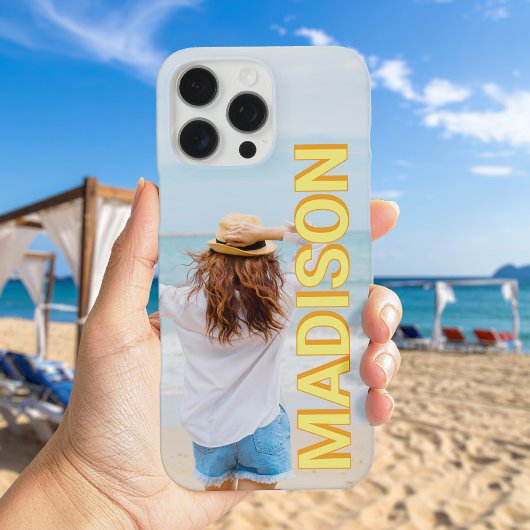 Modernes Gelbes Orangenmonogramm Name-Foto Case-Mate iPhone Hülle