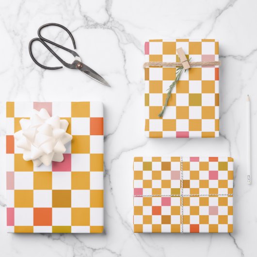 Modernes Gelbes Scheckpapier Geschenkpapier Set (Vorderseite)