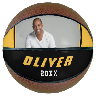 Modernes Gelbes Schwarzes Individuelle Name Text F Basketball