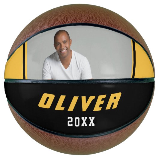 Modernes Gelbes Schwarzes Individuelle Name Text F Basketball (Vorderseite)