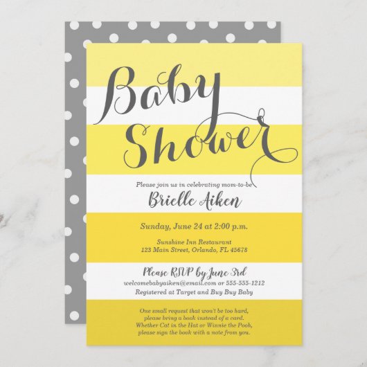 Modernes Gelbes und Grau Striped Einladung (Vorne/Hinten)