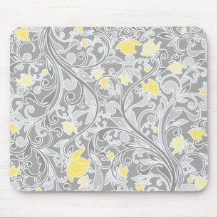 Modernes gelbes und graues Wirbles Blumen Mousepad