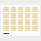Modernes gelbes Vanille-Script-Etikett Quadratischer Aufkleber (Blatt)
